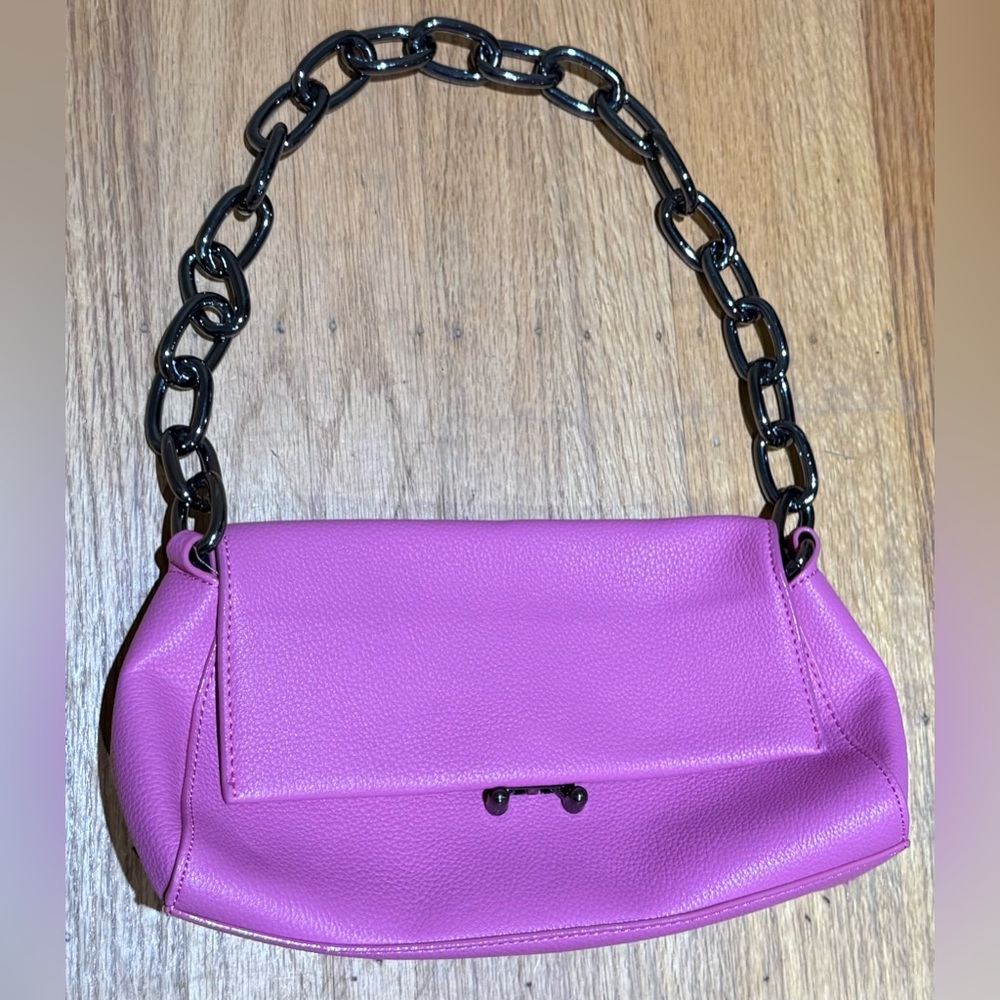 Pink Faux Leather Shoulder Bag with Chunky Chain Strap